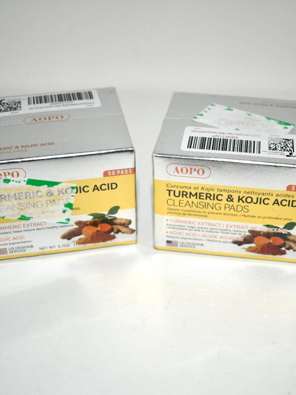 AOPO Kojic Acid & Turmeric Cleansing Pads Set of 2 , 50 Count, Face Exfoliating,
